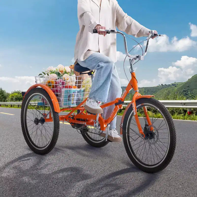 VEVOR Folding Adult Tricycle, 20-Inch Adult Folding Trikes, Lightweight Aluminum Alloy 3 Wheel Cruiser Bike with Large Rear Basket