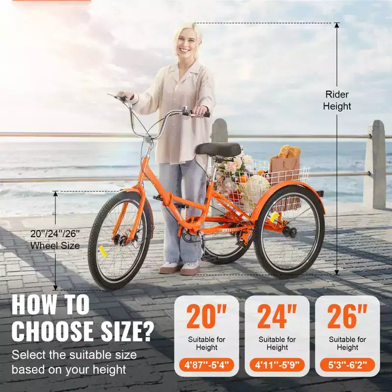 VEVOR Folding Adult Tricycle, 20-Inch Adult Folding Trikes, Lightweight Aluminum Alloy 3 Wheel Cruiser Bike with Large Rear Basket