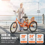 VEVOR Folding Adult Tricycle, 20-Inch Adult Folding Trikes, Lightweight Aluminum Alloy 3 Wheel Cruiser Bike with Large Rear Basket