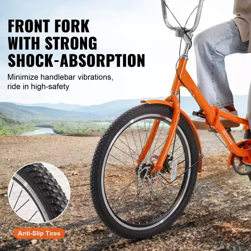 VEVOR Folding Adult Tricycle, 20-Inch Adult Folding Trikes, Lightweight Aluminum Alloy 3 Wheel Cruiser Bike with Large Rear Basket