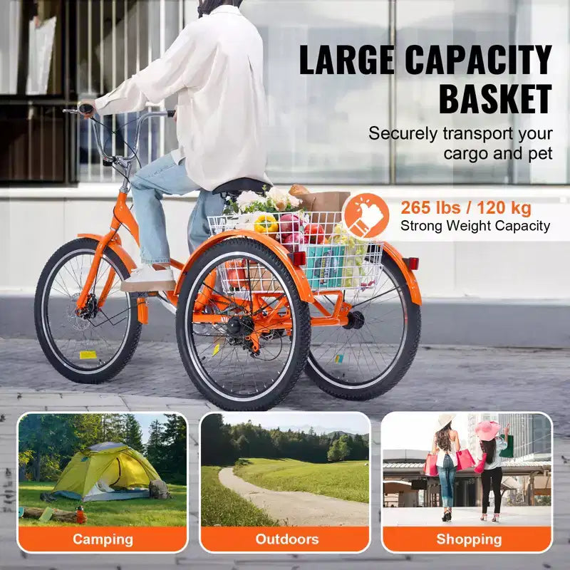 VEVOR Folding Adult Tricycle, 20-Inch Adult Folding Trikes, Lightweight Aluminum Alloy 3 Wheel Cruiser Bike with Large Rear Basket