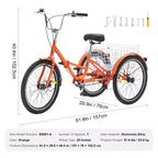 VEVOR Folding Adult Tricycle, 20-Inch Adult Folding Trikes, Lightweight Aluminum Alloy 3 Wheel Cruiser Bike with Large Rear Basket