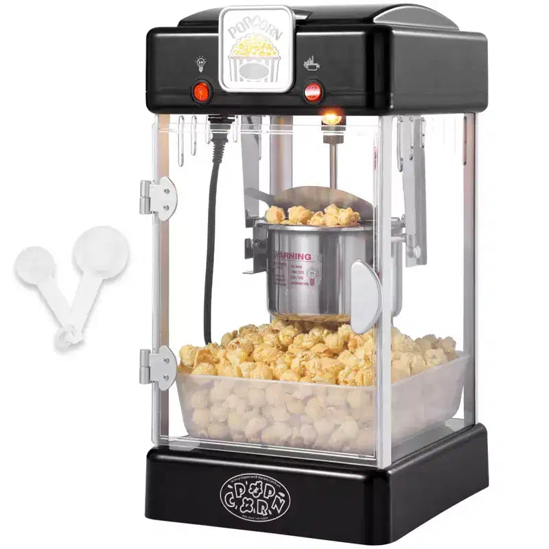 VEVOR Popcorn Maker, 300W Popcorn Popper Machine, 2.5 Oz Kettle Makes 4 QT per Batch, Tabletop Popcorn Maker with PP Door, Includes 2 Scoops, Black