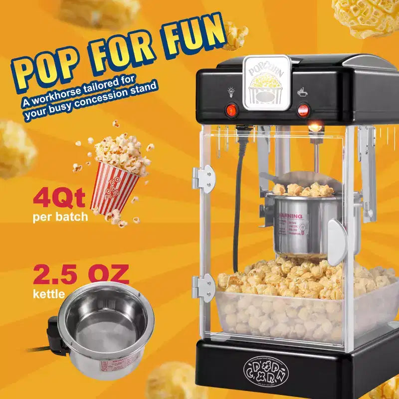 Machine à pop-corn VEVOR, machine à pop-corn 300 W, bouilloire 2,5 oz produisant 4 pintes par lot, machine à pop-corn de table avec porte en PP, comprend 2 cuillères, noir