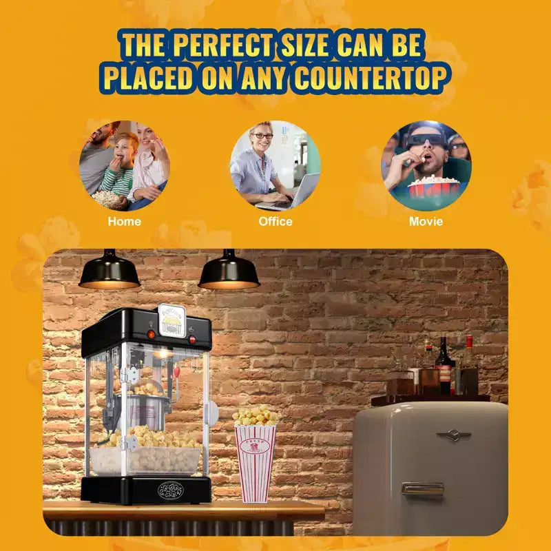 Machine à pop-corn VEVOR, machine à pop-corn 300 W, bouilloire 2,5 oz produisant 4 pintes par lot, machine à pop-corn de table avec porte en PP, comprend 2 cuillères, noir