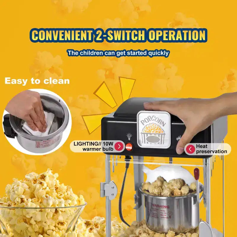 Machine à pop-corn VEVOR, machine à pop-corn 300 W, bouilloire 2,5 oz produisant 4 pintes par lot, machine à pop-corn de table avec porte en PP, comprend 2 cuillères, noir