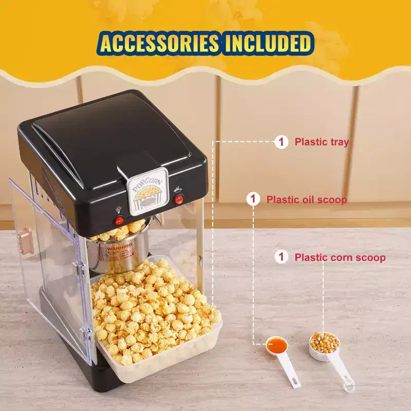 Machine à pop-corn VEVOR, machine à pop-corn 300 W, bouilloire 2,5 oz produisant 4 pintes par lot, machine à pop-corn de table avec porte en PP, comprend 2 cuillères, noir