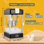Machine à pop-corn VEVOR, machine à pop-corn 300 W, bouilloire 2,5 oz produisant 4 pintes par lot, machine à pop-corn de table avec porte en PP, comprend 2 cuillères, noir