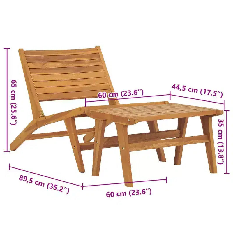 vidaXL Patio Chair Patio Chaise Lounge Chair for Poolside Solid Wood Teak - With Footrest