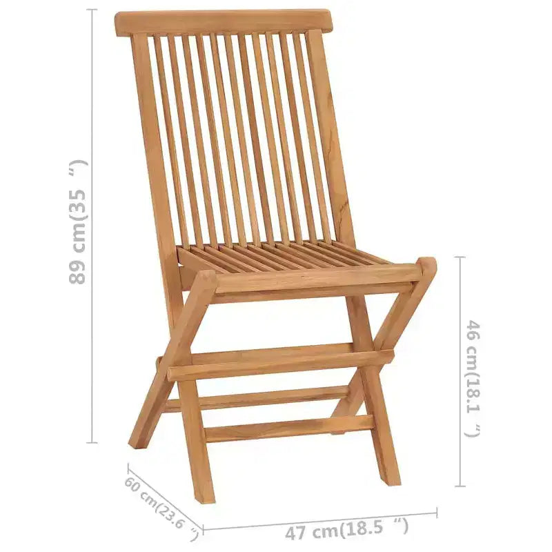 vidaXL Folding Patio Chairs Set of 2, Outdoor Wooden Seats for Garden Dining Capming Beach Deck, Stable Structure Easy to Store, Solid Teak Wood