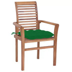 vidaXL Patio Dining Chairs 4 Pcs with Green Cushions - Solid Wood Teak - Stackable Outdoor/Indoor Furniture
