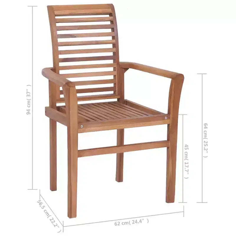 vidaXL Chaises de salle à manger de jardin 4 pcs avec coussins verts - Bois de teck massif - Meubles empilables d'extérieur/d'intérieur