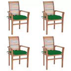 vidaXL Chaises de salle à manger de jardin 4 pcs avec coussins verts - Bois de teck massif - Meubles empilables d'extérieur/d'intérieur