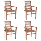 vidaXL Solid Teak Wood Dining Chairs - Set of 4 with Gray Cushions, Comfortable Design, Ideal for Patio, Garden or Dining Room, Stackable for Storage