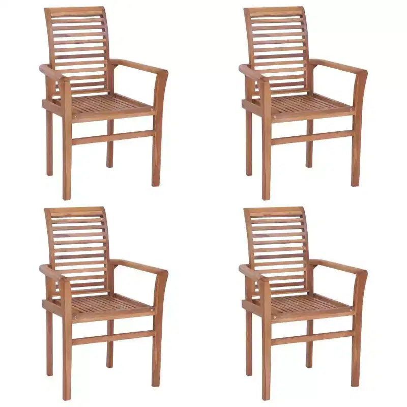 vidaXL Solid Teak Wood Dining Chairs - Set of 4 with Gray Cushions, Comfortable Design, Ideal for Patio, Garden or Dining Room, Stackable for Storage