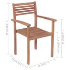 vidaXL Outdoor Patio Chairs, Set of 4, Includes Gray Cushions, Made of Durable Solid Teak Hard Wood, Stackable Design, Versatile for Home or Cafe Use