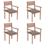 vidaXL Outdoor Patio Chairs, Set of 4, Includes Gray Cushions, Made of Durable Solid Teak Hard Wood, Stackable Design, Versatile for Home or Cafe Use