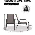 Stackable Dining Chairs Set of 4, High-Back Patio Dining Chairs Set, Outdoor Chairs with Textilene Fabric & Metal Frame for Lawn Backyard Deck Garden