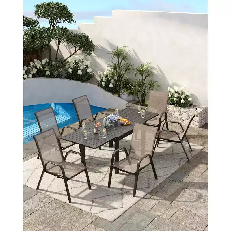 Stackable Dining Chairs Set of 4, High-Back Patio Dining Chairs Set, Outdoor Chairs with Textilene Fabric & Metal Frame for Lawn Backyard Deck Garden