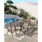 Stackable Dining Chairs Set of 4, High-Back Patio Dining Chairs Set, Outdoor Chairs with Textilene Fabric & Metal Frame for Lawn Backyard Deck Garden