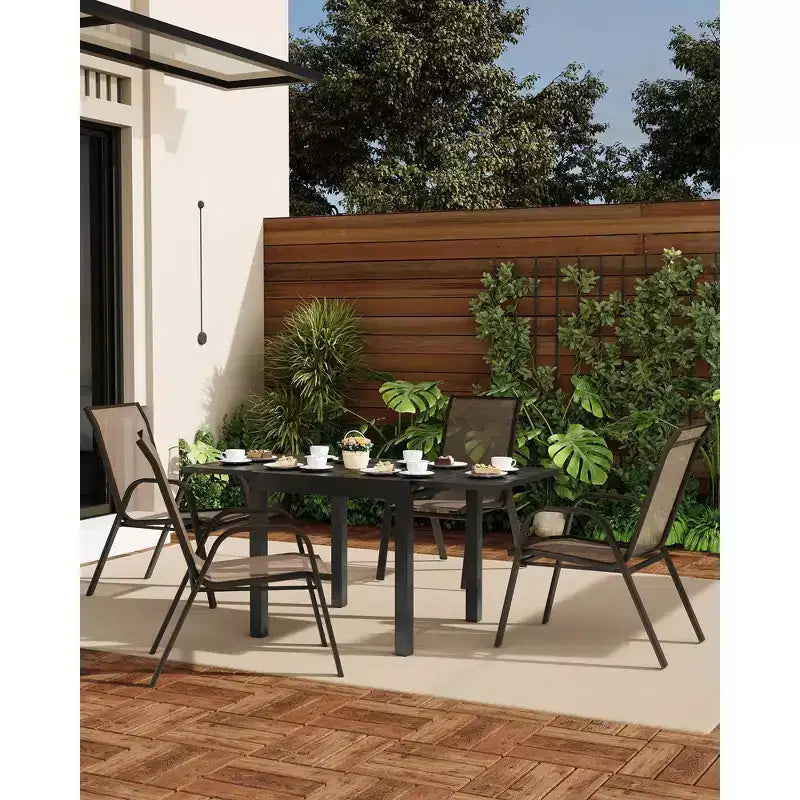 Stackable Dining Chairs Set of 4, High-Back Patio Dining Chairs Set, Outdoor Chairs with Textilene Fabric & Metal Frame for Lawn Backyard Deck Garden