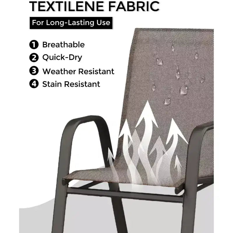 Stackable Dining Chairs Set of 4, High-Back Patio Dining Chairs Set, Outdoor Chairs with Textilene Fabric & Metal Frame for Lawn Backyard Deck Garden