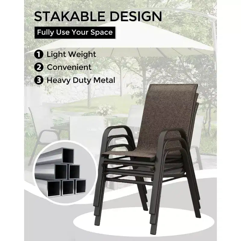Stackable Dining Chairs Set of 4, High-Back Patio Dining Chairs Set, Outdoor Chairs with Textilene Fabric & Metal Frame for Lawn Backyard Deck Garden