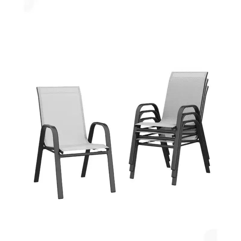 Stackable Dining Chairs Set of 4, High-Back Patio Dining Chairs Set, Outdoor Chairs with Textilene Fabric & Metal Frame for Lawn Backyard Deck Garden