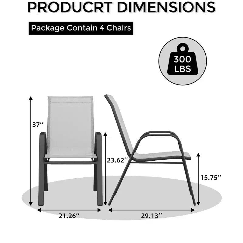 Stackable Dining Chairs Set of 4, High-Back Patio Dining Chairs Set, Outdoor Chairs with Textilene Fabric & Metal Frame for Lawn Backyard Deck Garden