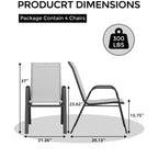Stackable Dining Chairs Set of 4, High-Back Patio Dining Chairs Set, Outdoor Chairs with Textilene Fabric & Metal Frame for Lawn Backyard Deck Garden