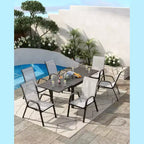 Stackable Dining Chairs Set of 4, High-Back Patio Dining Chairs Set, Outdoor Chairs with Textilene Fabric & Metal Frame for Lawn Backyard Deck Garden