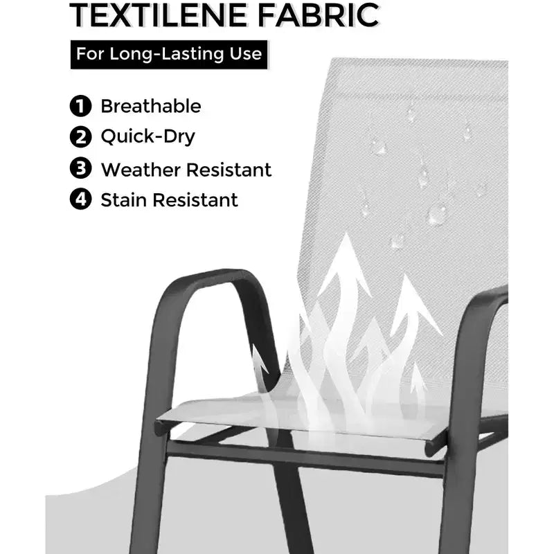Stackable Dining Chairs Set of 4, High-Back Patio Dining Chairs Set, Outdoor Chairs with Textilene Fabric & Metal Frame for Lawn Backyard Deck Garden