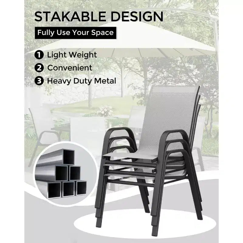 Stackable Dining Chairs Set of 4, High-Back Patio Dining Chairs Set, Outdoor Chairs with Textilene Fabric & Metal Frame for Lawn Backyard Deck Garden