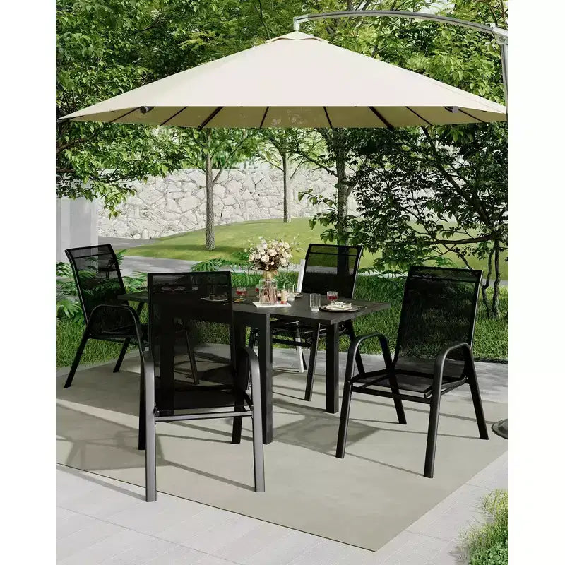 Stackable Dining Chairs Set of 4, High-Back Patio Dining Chairs Set, Outdoor Chairs with Textilene Fabric & Metal Frame for Lawn Backyard Deck Garden