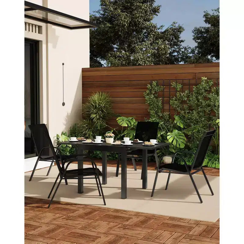 Stackable Dining Chairs Set of 4, High-Back Patio Dining Chairs Set, Outdoor Chairs with Textilene Fabric & Metal Frame for Lawn Backyard Deck Garden