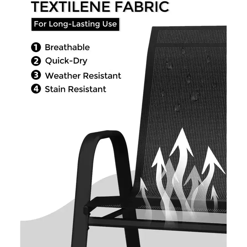 Stackable Dining Chairs Set of 4, High-Back Patio Dining Chairs Set, Outdoor Chairs with Textilene Fabric & Metal Frame for Lawn Backyard Deck Garden