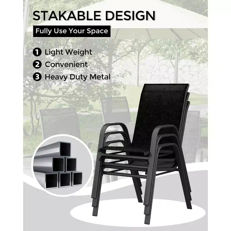 Stackable Dining Chairs Set of 4, High-Back Patio Dining Chairs Set, Outdoor Chairs with Textilene Fabric & Metal Frame for Lawn Backyard Deck Garden