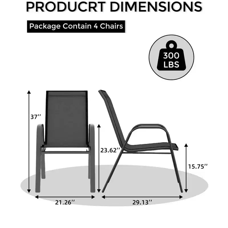 Stackable Dining Chairs Set of 4, High-Back Patio Dining Chairs Set, Outdoor Chairs with Textilene Fabric & Metal Frame for Lawn Backyard Deck Garden