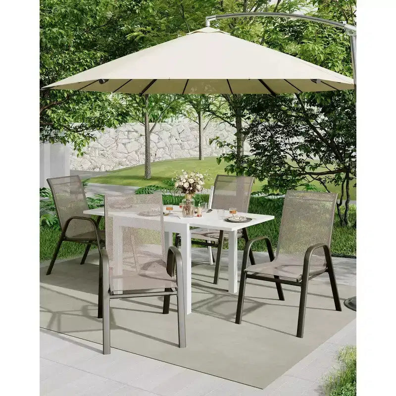 Stackable Dining Chairs Set of 4, High-Back Patio Dining Chairs Set, Outdoor Chairs with Textilene Fabric & Metal Frame for Lawn Backyard Deck Garden