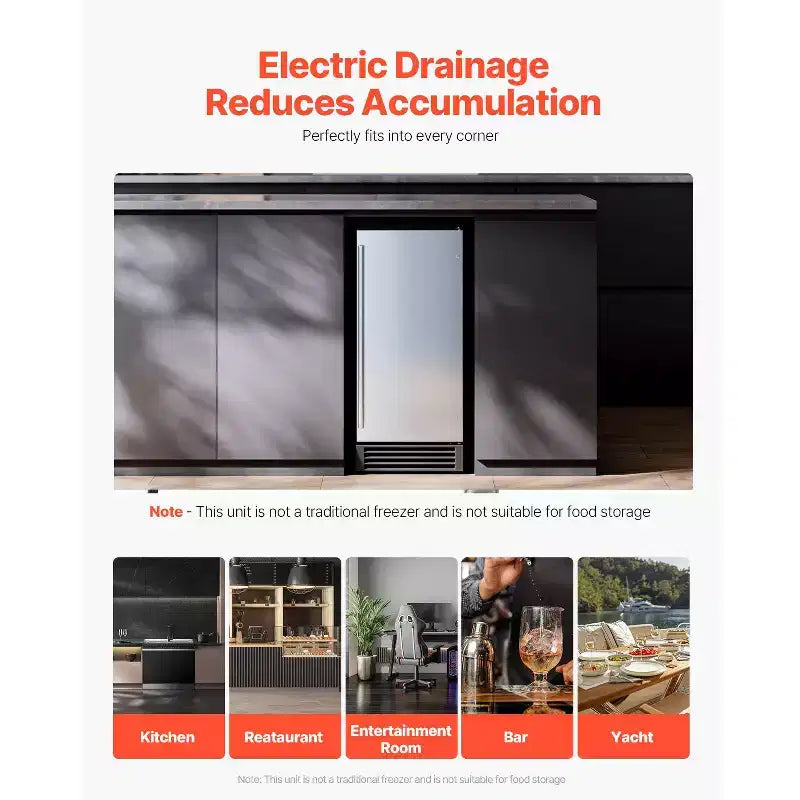 VEVOR Undercounter Built-in Ice Maker, 50 Lbs/Day Under Counter Ice Maker Machine with Drain Pump Reversible Door Stainless Steel, Gray