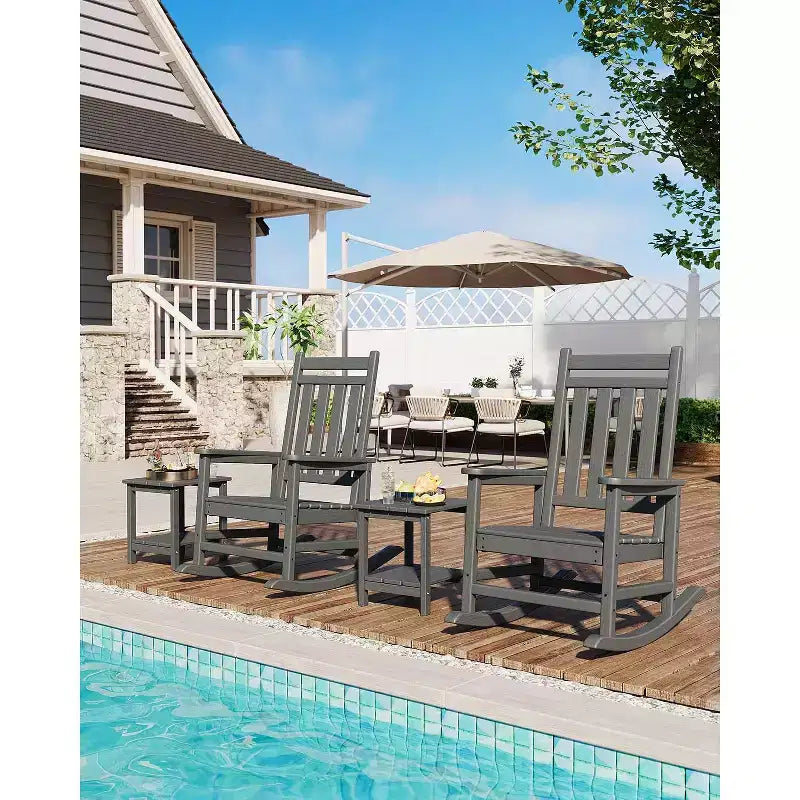 Fauteuil à bascule d'extérieur TROPOW, chaise à bascule en plastique HDPE résistant aux intempéries avec larges accoudoirs, fauteuil classique pour brasero pour porche, terrasse, pelouse, jardin