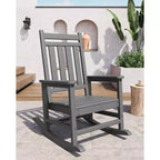 Fauteuil à bascule d'extérieur TROPOW, chaise à bascule en plastique HDPE résistant aux intempéries avec larges accoudoirs, fauteuil classique pour brasero pour porche, terrasse, pelouse, jardin
