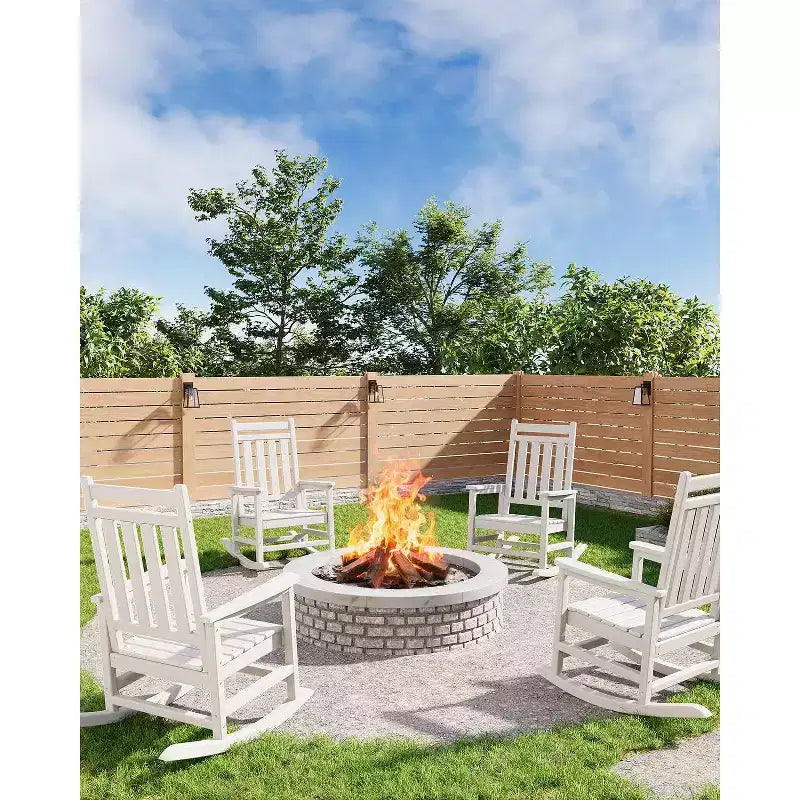 Fauteuil à bascule d'extérieur TROPOW, chaise à bascule en plastique HDPE résistant aux intempéries avec larges accoudoirs, fauteuil classique pour brasero pour porche, terrasse, pelouse, jardin