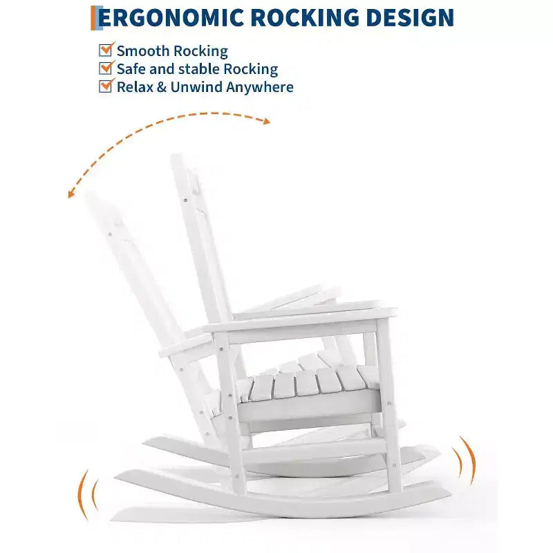 Fauteuil à bascule d'extérieur TROPOW, chaise à bascule en plastique HDPE résistant aux intempéries avec larges accoudoirs, fauteuil classique pour brasero pour porche, terrasse, pelouse, jardin