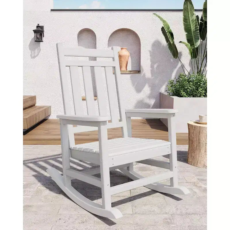 Fauteuil à bascule d'extérieur TROPOW, chaise à bascule en plastique HDPE résistant aux intempéries avec larges accoudoirs, fauteuil classique pour brasero pour porche, terrasse, pelouse, jardin
