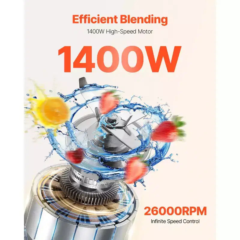 VEVOR Blender for Smoothies, 68 oz 1400W, Professional Blender with Powerful Motor, Multi-Functional Food Processing Blender, Black