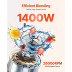 VEVOR Blender for Smoothies, 68 oz 1400W, Professional Blender with Powerful Motor, Multi-Functional Food Processing Blender, Black