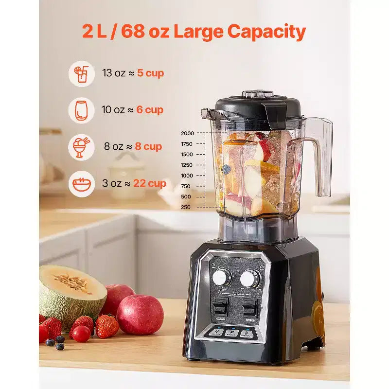 VEVOR Blender for Smoothies, 68 oz 1400W, Professional Blender with Powerful Motor, Multi-Functional Food Processing Blender, Black