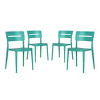WestinTrends Playa Outdoor Modern Stackable Plastic Patio Dining Chairs (Set of 4), Turquoise
