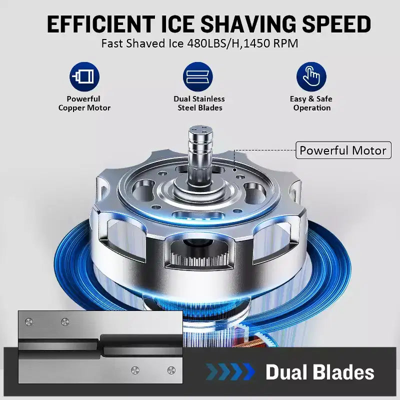 Denjol 1200 oz. Stainless Steel Commercial Ice Crusher, Dual Blades Snow Cone Machine, ETL Approved Heavy Duty